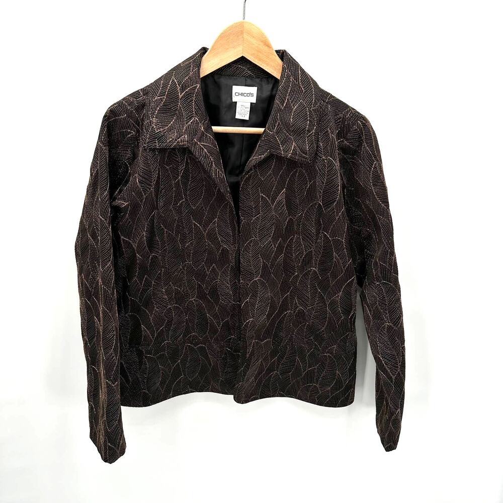 CHICO'S Black & Gold Metallic Open Blazer Jacket  // 2 (M)